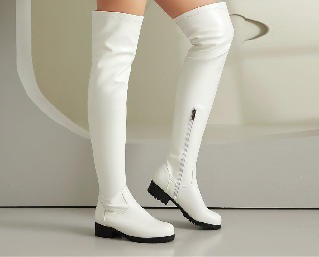 Sarah Express Stretchy Over-the-Knee Low Heel Boots