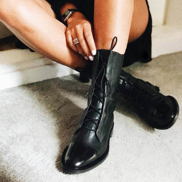 Sarah Express Fleece-Lined British Style Combat Boots