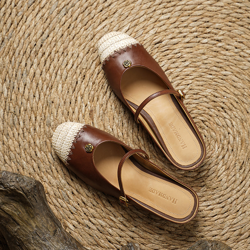 Sarah Express Handmade Leather Mary Jane Slide Sandals