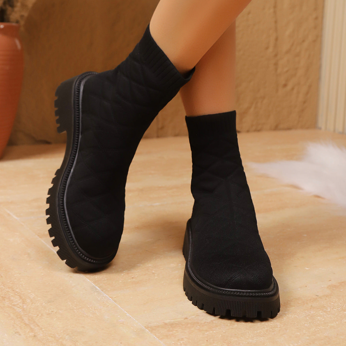 Sarah Express Quilted Mesh Sock Ankle Boots