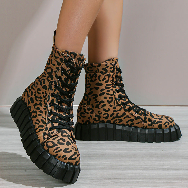 Sarah Express Platform Leopard Print Lace-Up Boots