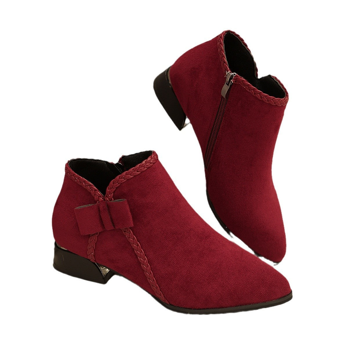 Sarah Express Bow-Tie Pointed-Toe Chunky Heel Ankle Boots