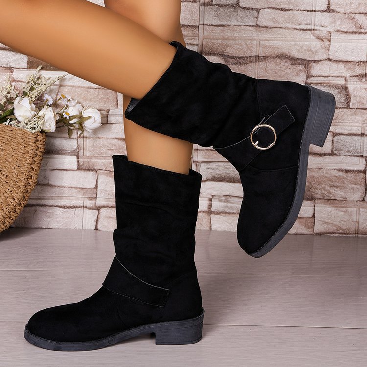 Sarah Express Suede Chunky Heel Cutout Ankle Boots