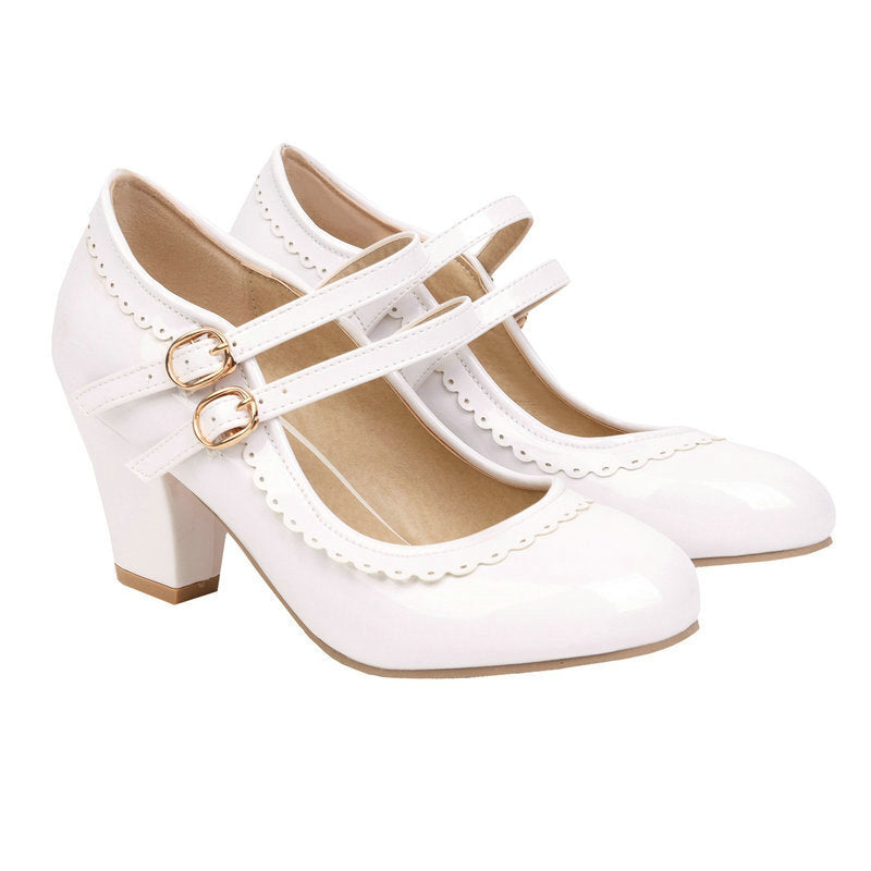 Sarah Express Candy Color Patent Leather Block Heels