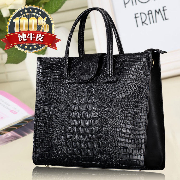 Sarah Express Crocodile Embossed Structured Leather Tote Bag
