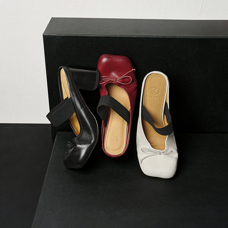 Sarah Express Washed Cowhide Leather Ballet Mule Sandals