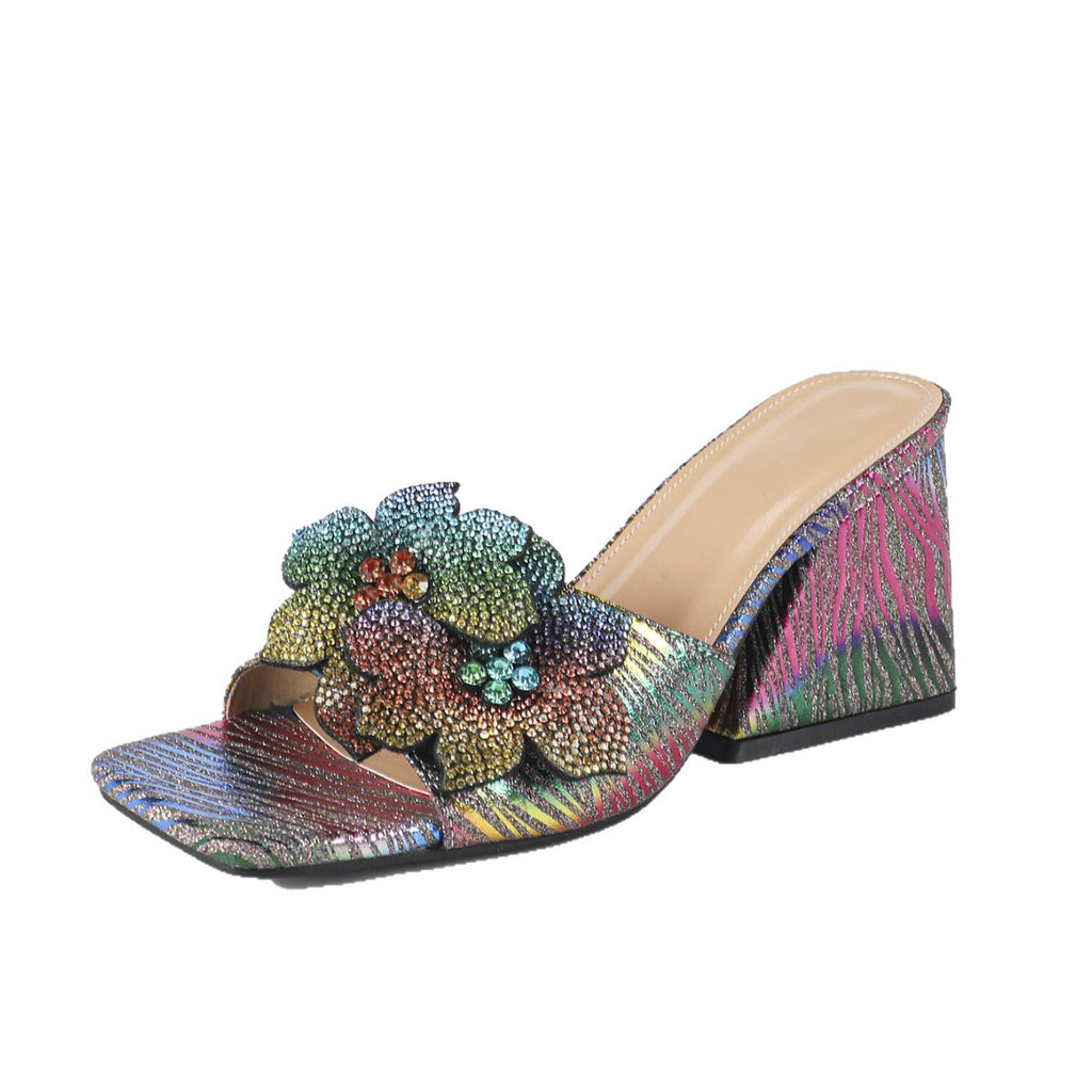 Sarah Express Square Toe Floral High Heel Sandals