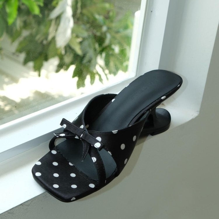 Sarah Express Alien Square-Toe Bow Slide Sandals Black