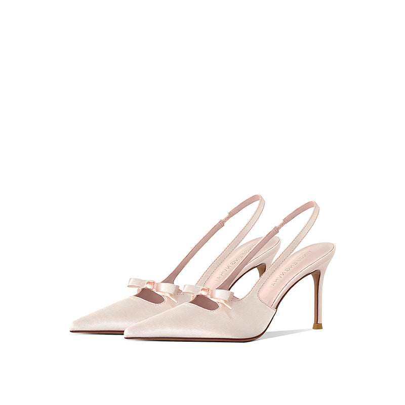 Sarah Express Satin Pointed Toe Bow Stiletto Heels