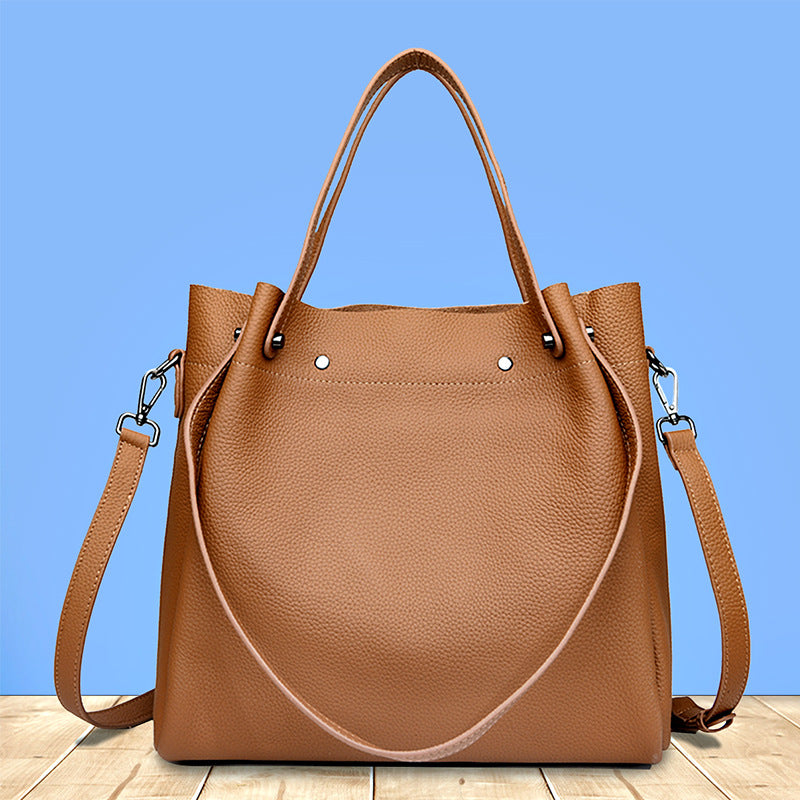 Sarah Express Genuine Leather Bucket Tote Bag