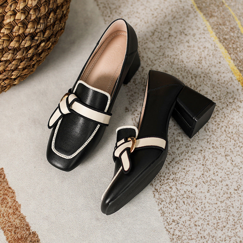 Sarah Express Square Toe Bow Slip-On Loafers Black