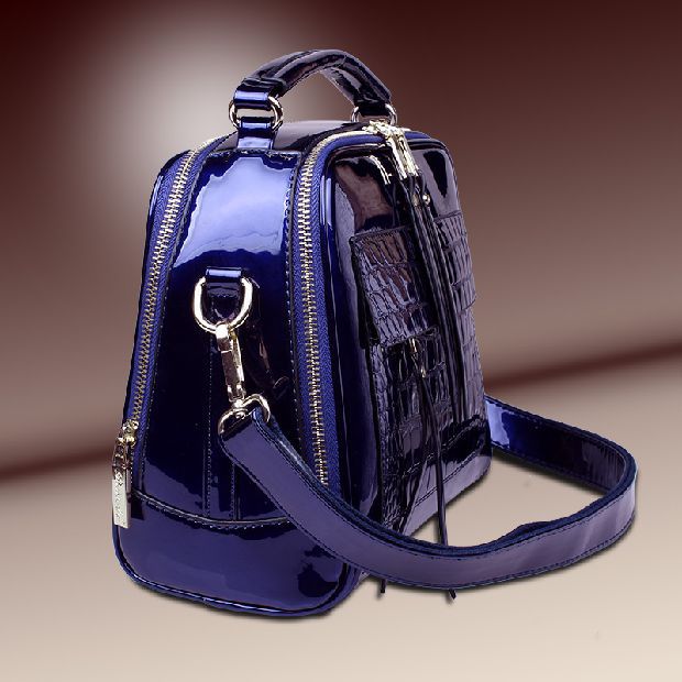 Sarah Express Structured Croc-Embossed Patent Messenger Bag