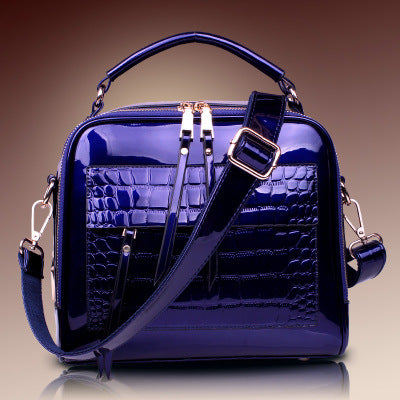 Sarah Express Structured Croc-Embossed Patent Messenger Bag