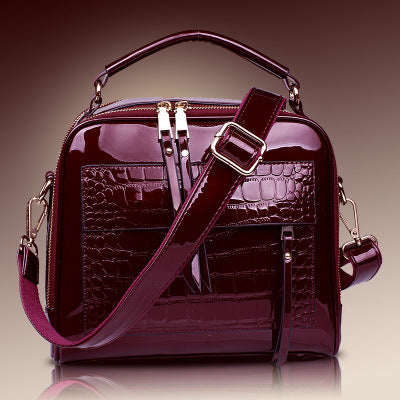 Sarah Express Structured Croc-Embossed Patent Messenger Bag