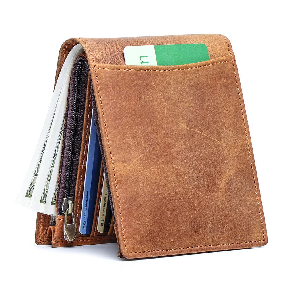Sarah Express Retro Cowhide Leather Short Wallet Vintage Brown