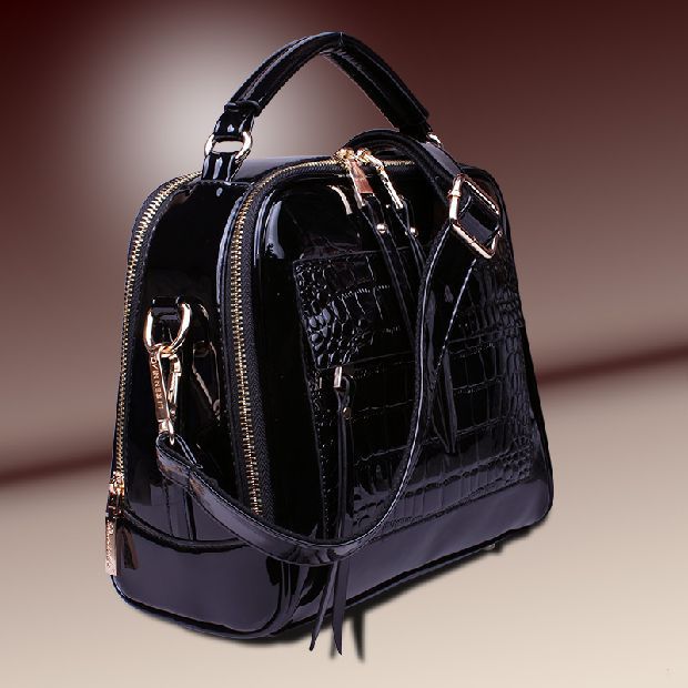 Sarah Express Structured Croc-Embossed Patent Messenger Bag