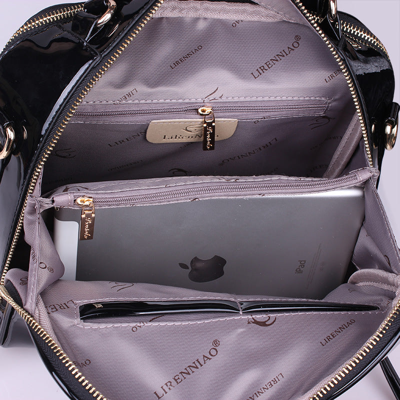 Sarah Express Structured Croc-Embossed Patent Messenger Bag