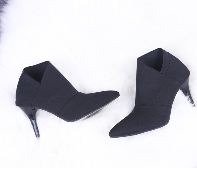 Sarah Express Pointed Toe Stiletto Ankle Boots Black