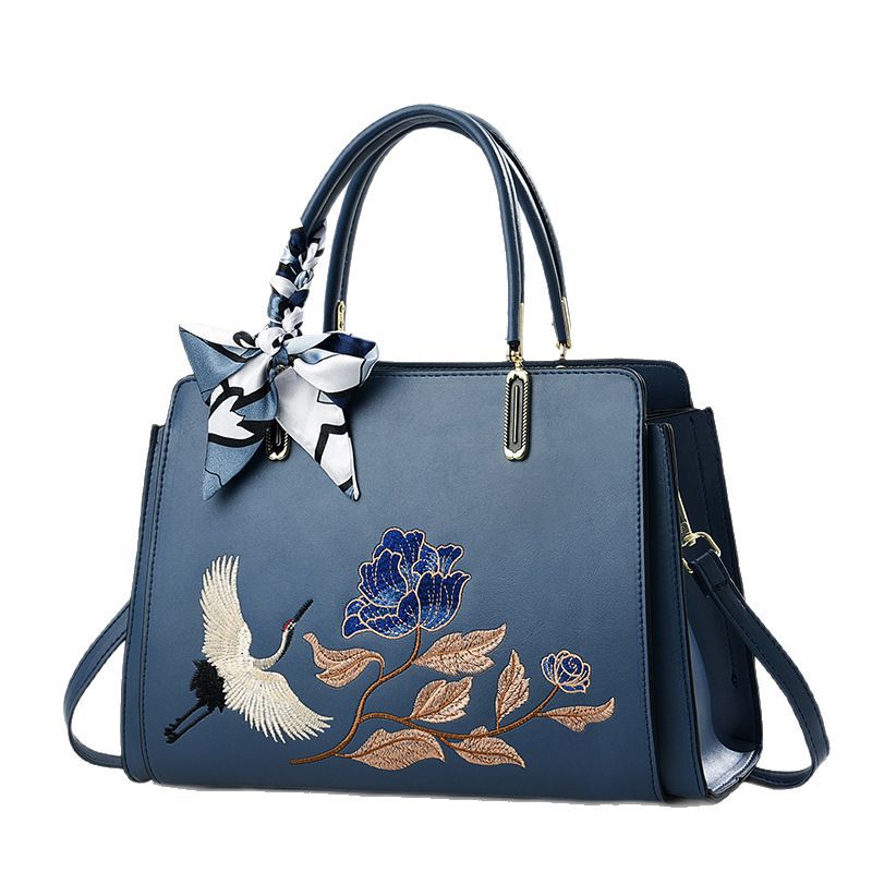 Sarah Express Embroidered Crane Crossbody Tote Bag