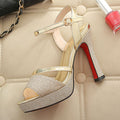 Sarah Express Glitter Platform High Heel Sandals Gold