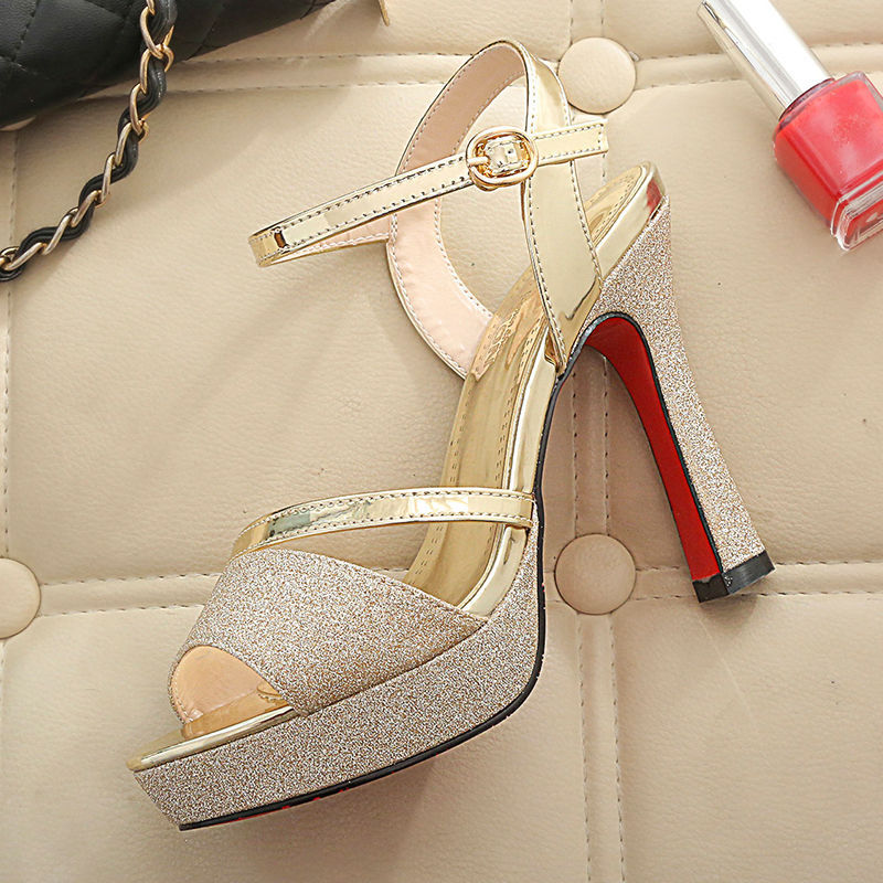 Sarah Express Glitter Platform High Heel Sandals Gold