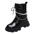 Sarah Express Pearl Chain Platform Ankle Boots Black gloss