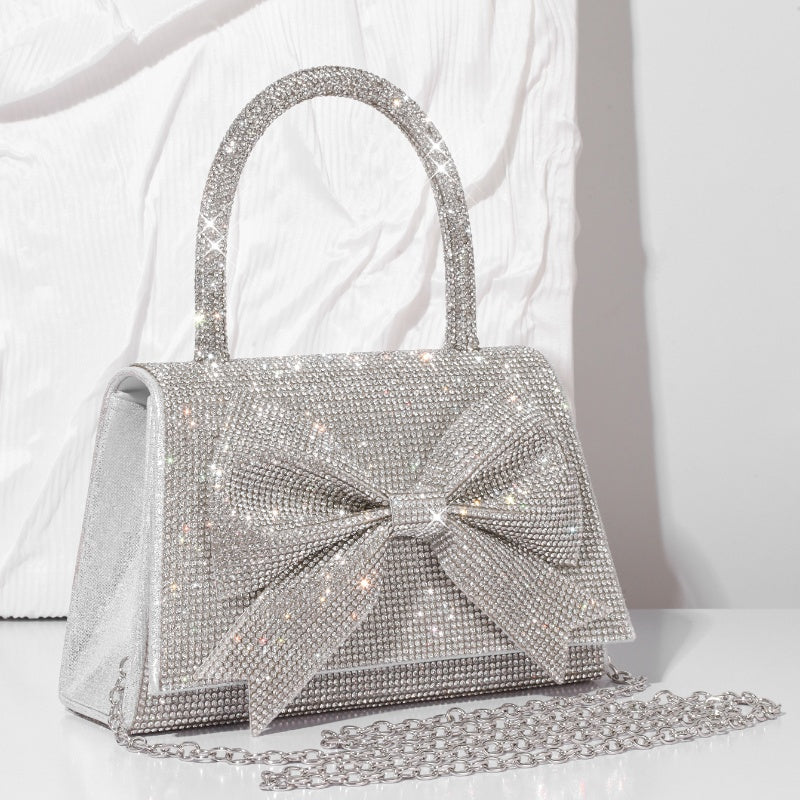 Sarah Express Crystal Bow Embellished Evening Handbag Silver