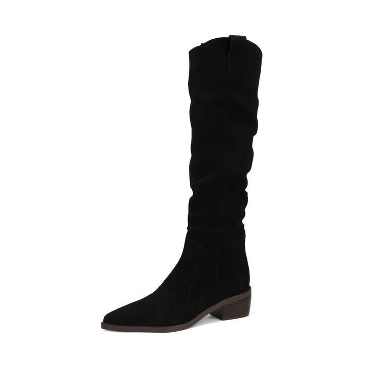 Sarah Express Pointed Toe Suede Knee High Boots Black