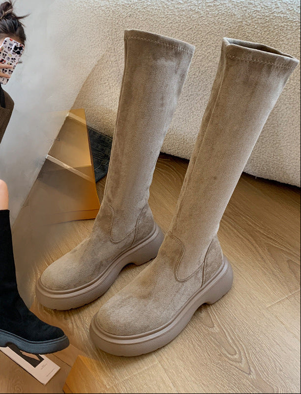 Sarah Express Women's Chunky Sole Suede Slip-On Boots