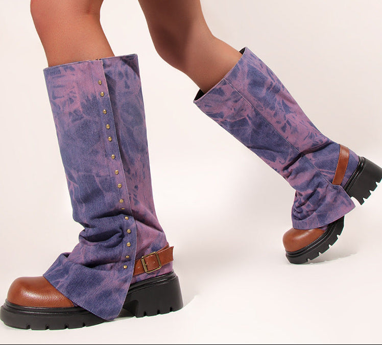 Sarah Express Studded Chunky Platform Boots Round Toe