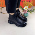 Sarah Express British-Style Flat Ankle Boots Black Cotton
