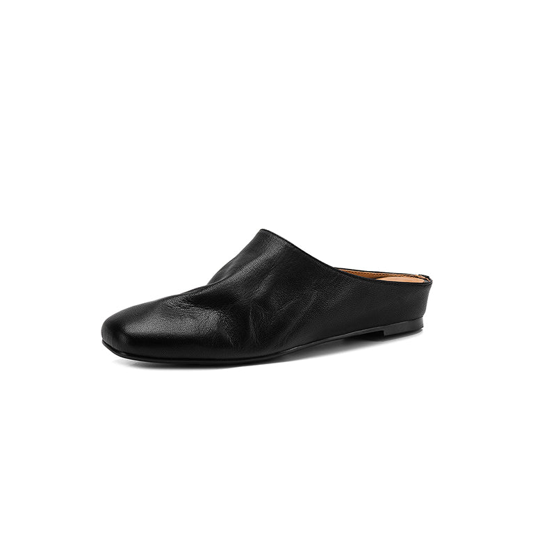 Sarah Express Handmade Waxed Sheepskin Ruched Mule Slides Black