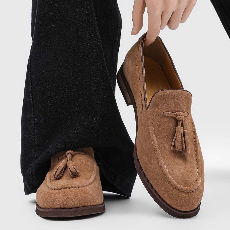 Sarah Express Men's Tassel Slip-on Microfiber Loafers Yellow