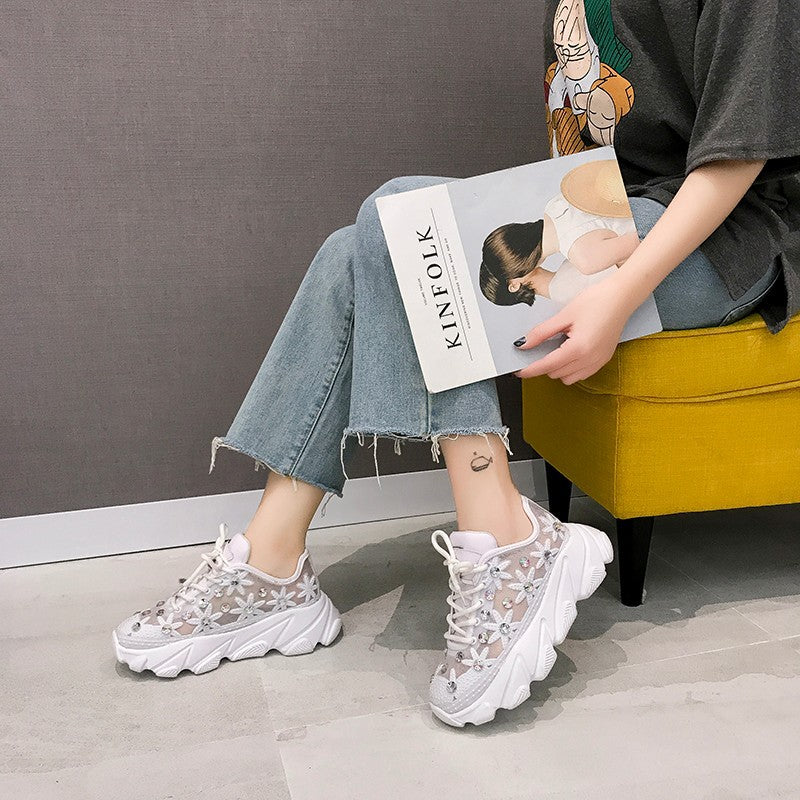 Sarah Express Embellished Mesh Platform Sneakers