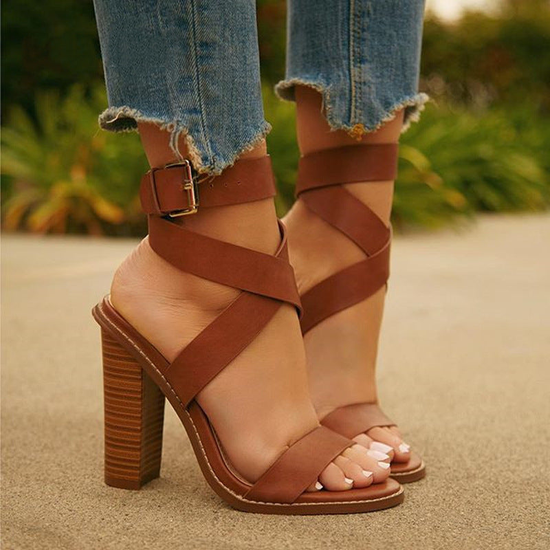 Sarah Express Plus-Size Chunky Heel Open-Toe Sandals