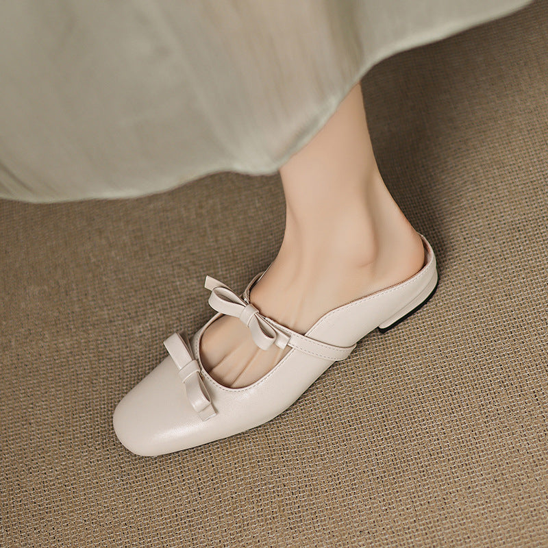 Sarah Express Bow-tied Square-toe Flat Mules