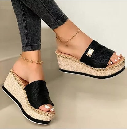 Sarah Express Women's Cutout Platform Wedge Sandals