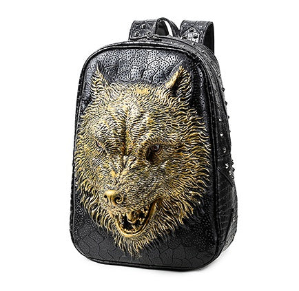 Sarah Express 3D Wolf Head Rivet Student Backpack Golden