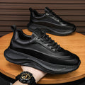 Sarah Express Men's Thick-Soled Lace-Up Breathable Sneakers Black