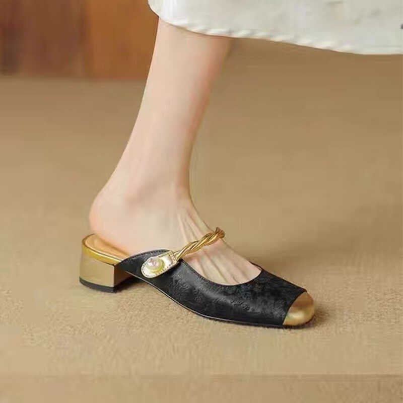 Sarah Express Closed Toe Half Slippers with Pearl Detail
