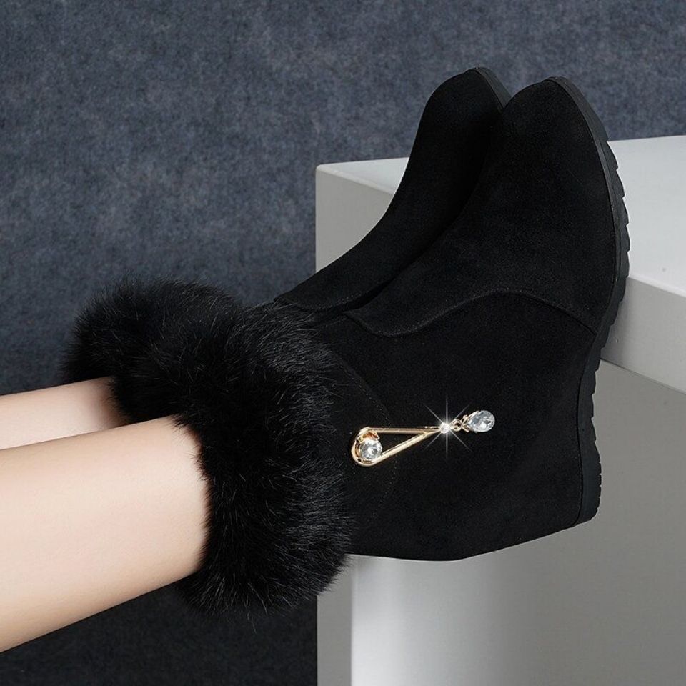 Sarah Express Faux Fur Trim Wedge Ankle Boots