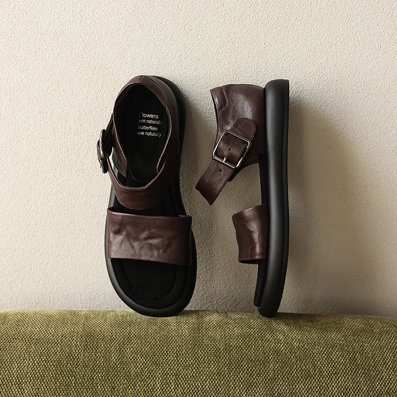 Sarah Express Washed Leather Two-Strap Platform Sandals