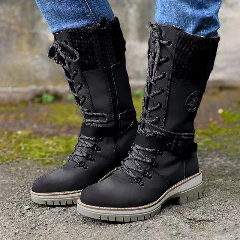 Sarah Express Women's Round-Toe Square-Heel Buckle Boots