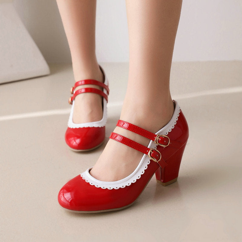 Sarah Express Candy Color Patent Leather Block Heels