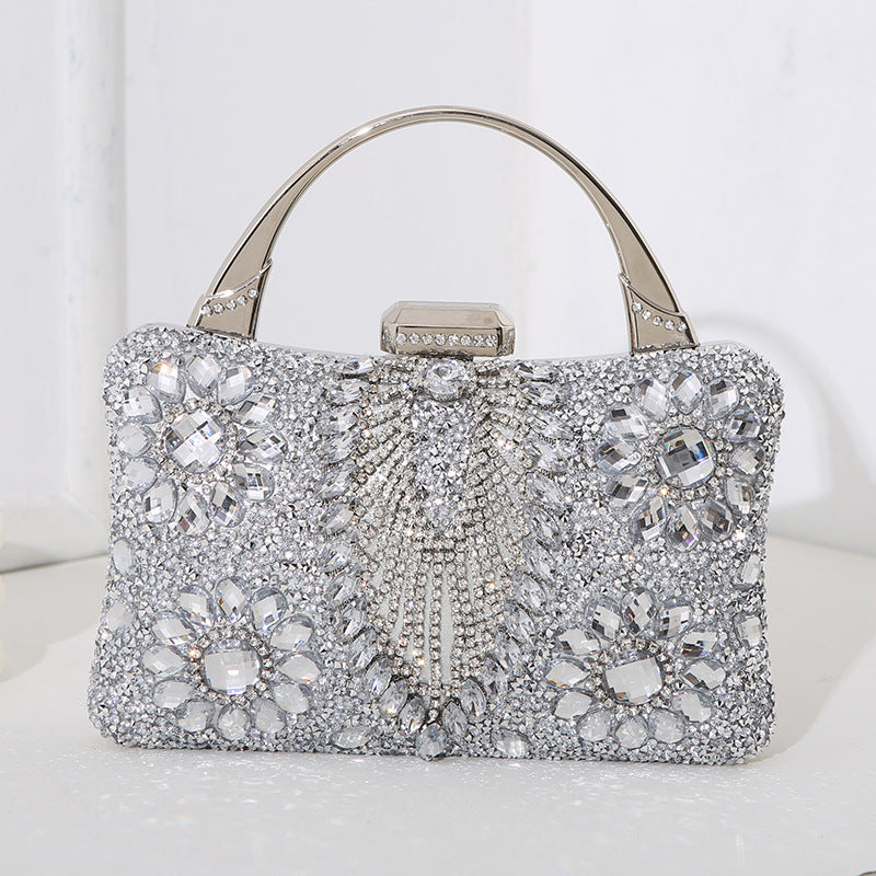 Sarah Express Diamond Inlaid Hard Shell Evening Clutch Silver
