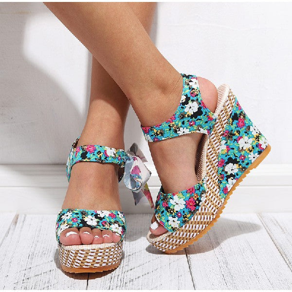 Sarah Express Bohemian Floral Wedge Sandals
