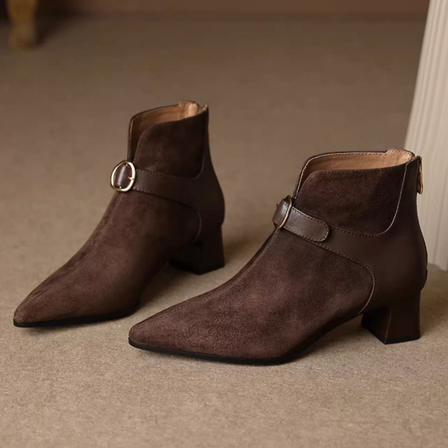 Sarah Express Pointed-Toe Suede Ankle Boots