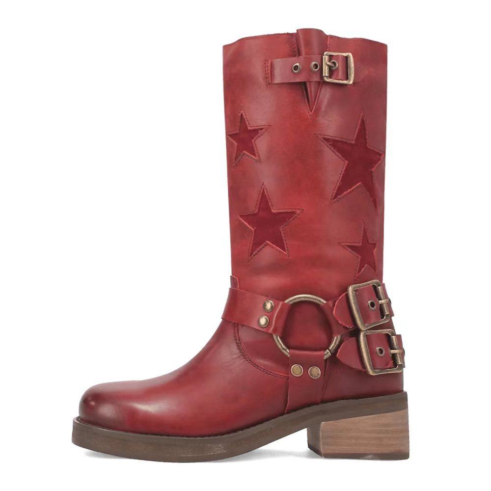 Sarah Express Women's Stitched Belt Buckle Ankle Boots
