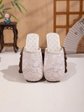 Sarah Express Women's Embroidered Mesh Mule Flats White