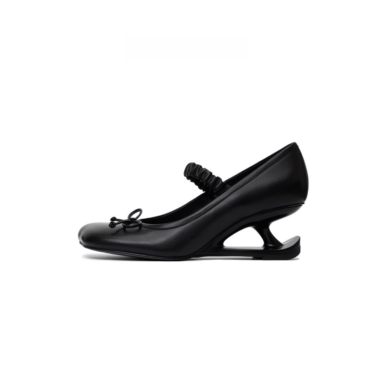 Sarah Express Square Heel Leather Pumps with Bow Black